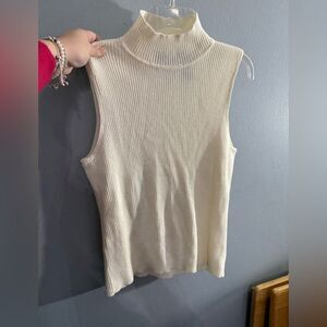 Access By Liz Claiborne Sleeveless Ribbed Highneck Sparkly Sweater Off White XL